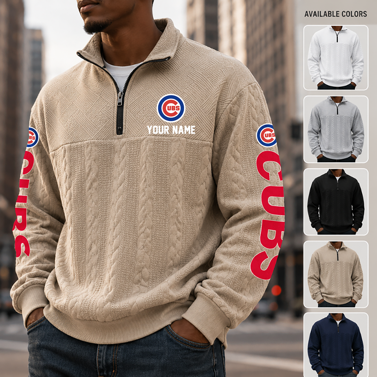 [FLASH SALE] NEW CUSTOMIZED MLB04 CCS CHICAGO CUBS MULTICOLOR QUARTER-ZIP SWEATSHIRT