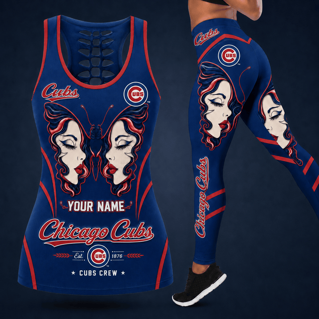 [FLASH SALE] NEW CUSTOMIZED MLB04 CCS CHICAGO CUBS HOLLOW TANK TOP & LEGGINGS SET