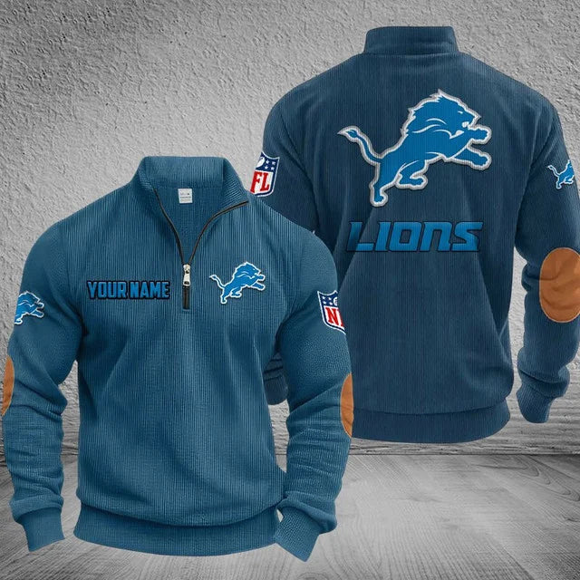 [SPECIAL OFFER] NEW CUSTOMIZED NFL04 DTL DETROIT LIONS MULTICOLOR STRIPED QUATER ZIP SWEATSHIRT