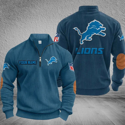 [SPECIAL OFFER] NEW CUSTOMIZED NFL04 DTL DETROIT LIONS MULTICOLOR STRIPED QUATER ZIP SWEATSHIRT