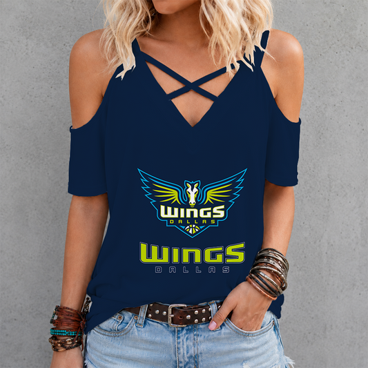 [FAN FAVORITE] NEW CUSTOMIZED WNBA04 DLW DALLAS WINGS CRISS CROSS V-NECK TOP