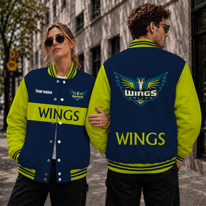 [FAN FAVORITE] NEW CUSTOMIZED WNBA04 DLW DALLAS WINGS BASEBALL JACKET, SATIN VARSITY JACKET