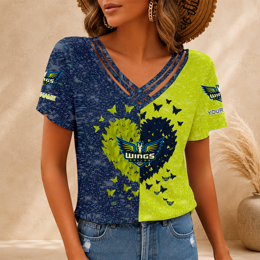 [FAN FAVORITE] NEW CUSTOMIZED WNBA04 DLW DALLAS WINGS V-NECK SHIRT
