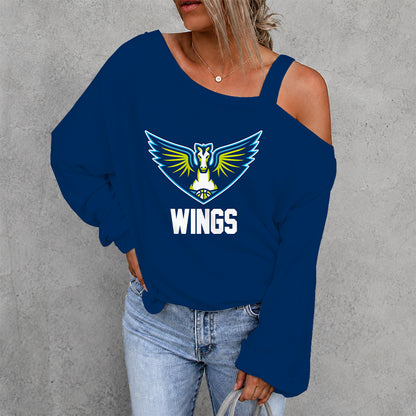 [FAN FAVORITE] NEW CUSTOMIZED WNBA04 DLW DALLAS WINGS WOMEN'S OFF-SHOULDER LONG SLEEVE SHIRT