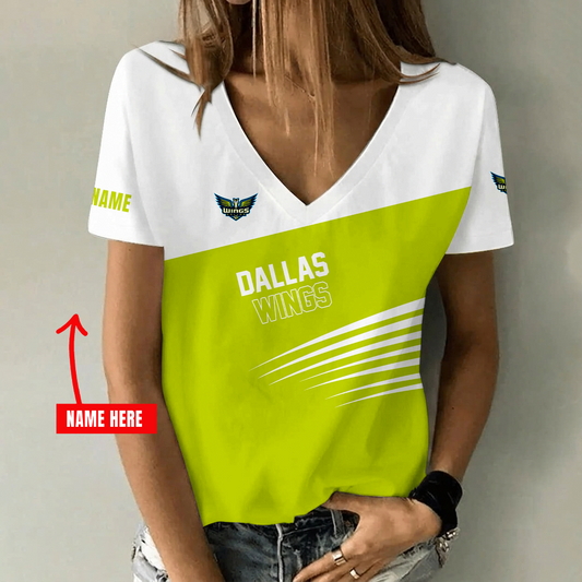 [FAN FAVORITE] NEW CUSTOMIZED WNBA04 DLW DALLAS WINGS V-NECK FEMALE SHIRT