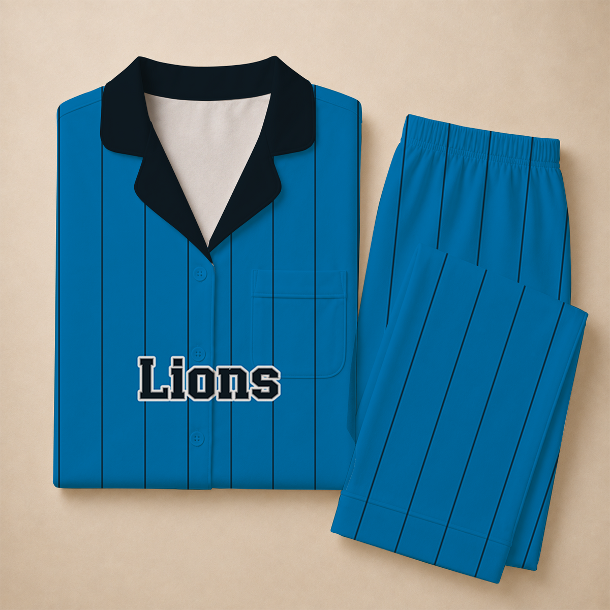 [SPECIAL OFFER] NEW CUSTOMIZED NFL04 DTL DETROIT LIONS SHORT SLEEVE & LONG PANTS PAJAMAS SET
