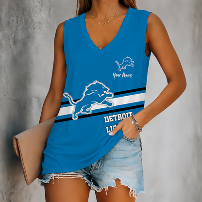 [SPECIAL OFFER] NEW CUSTOMIZED NFL04 DTL DETROIT LIONS WOMEN'S V-NECK TANK TOP