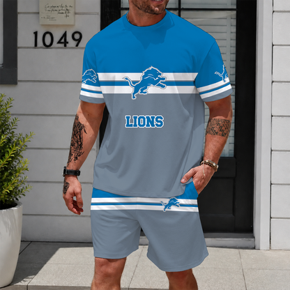 [SPECIAL OFFER] NEWCUSTOMIZED NFL04 DTL DETROIT LIONS UNISEX T-SHIRT & SHORTS SET