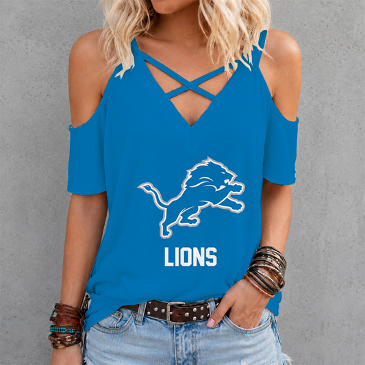 [SPECIAL OFFER] NEW CUSTOMIZED NFL04 DTL DETROIT LIONS CRISS CROSS V-NECK TOP