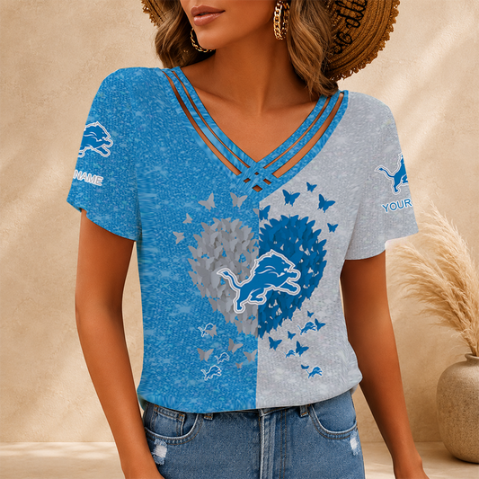 [SPECIAL OFFER] NEW CUSTOMIZED NFL04 DTL DETROIT LIONS V-NECK SHIRT