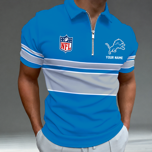 [SPECIAL OFFER] NEW CUSTOMIZED NFL04 DTL DETROIT LIONS ZIP POLO SHIRT