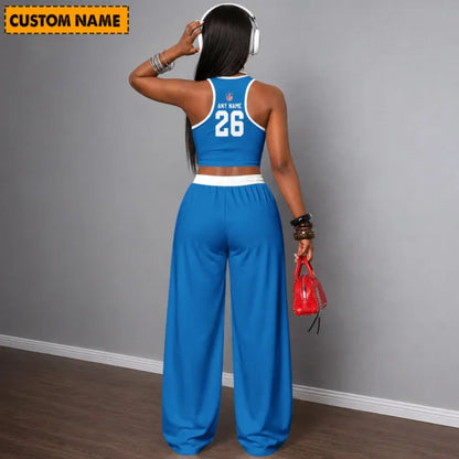 [SPECIAL OFFER] NEW CUSTOMIZED NFL04 DTL DETROIT LIONS WOMEN'S CROP TOP & LONGPANTS SET