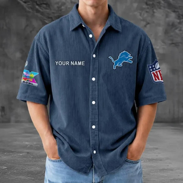 [HOT DEAL] NEW CUSTOMIZED NFL04 DTL DETROIT LIONS SEERSUCKER BUTTON SHIRT