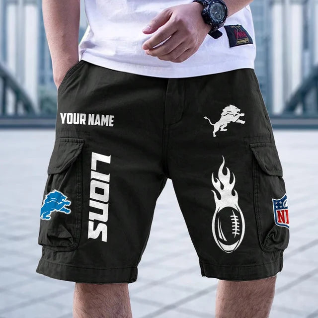 [SPECIAL OFFER] NEW CUSTOMIZED NFL04 DTL DETROIT LIONS CARGO SHORTS