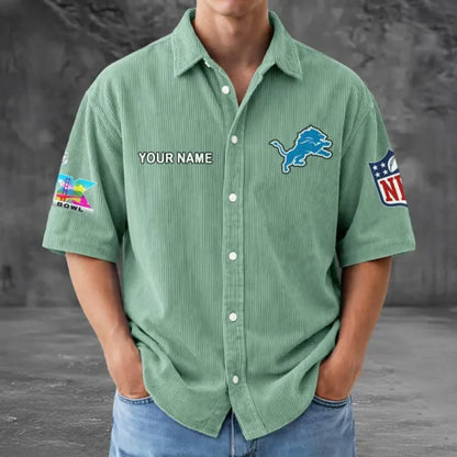 [HOT DEAL] NEW CUSTOMIZED NFL04 DTL DETROIT LIONS SEERSUCKER BUTTON SHIRT