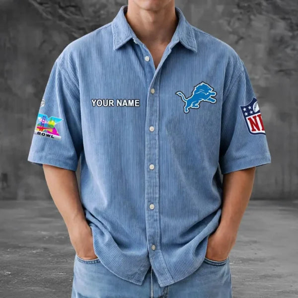 [HOT DEAL] NEW CUSTOMIZED NFL04 DTL DETROIT LIONS SEERSUCKER BUTTON SHIRT