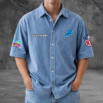 [HOT DEAL] NEW CUSTOMIZED NFL04 DTL DETROIT LIONS SEERSUCKER BUTTON SHIRT
