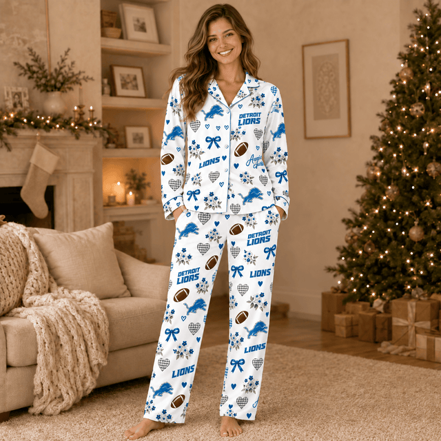 [SPECIAL OFFER] NEW CUSTOMIZED NFL04 DTL DETROIT LIONS HALLOWEEN LONG PAJAMAS SET