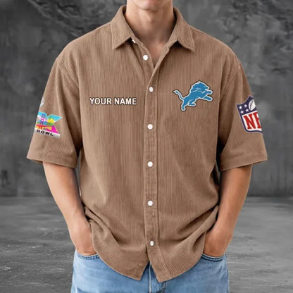 [HOT DEAL] NEW CUSTOMIZED NFL04 DTL DETROIT LIONS SEERSUCKER BUTTON SHIRT