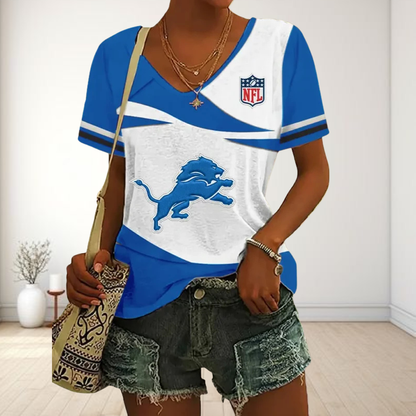 SPECIAL OFFER] NEW CUSTOMIZED NFL04 DTL DETROIT LIONS V-NECK FEMALE SHIRT