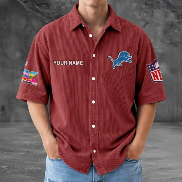 [HOT DEAL] NEW CUSTOMIZED NFL04 DTL DETROIT LIONS SEERSUCKER BUTTON SHIRT