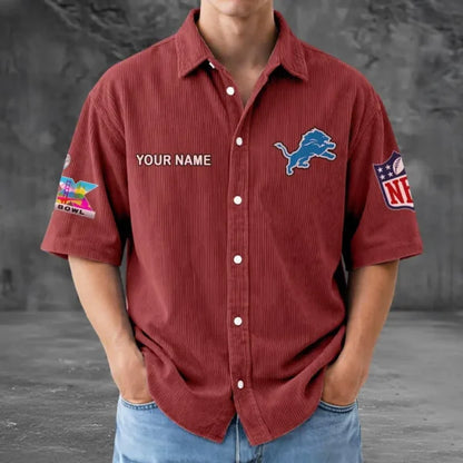 [HOT DEAL] NEW CUSTOMIZED NFL04 DTL DETROIT LIONS SEERSUCKER BUTTON SHIRT