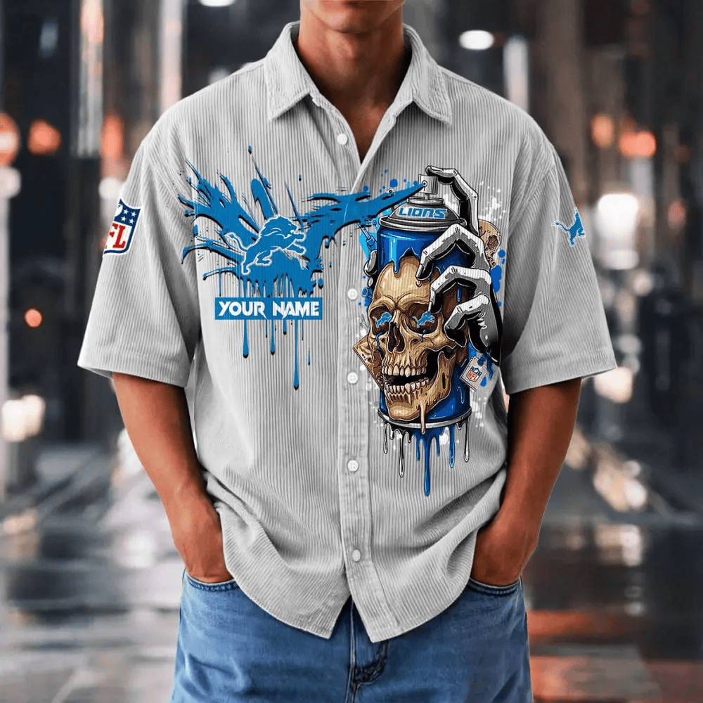 [SPECIAL OFFER] NEW CUSTOMIZED NFL04 DTL DETROIT LIONS SEERSUCKER BUTTON SHIRT