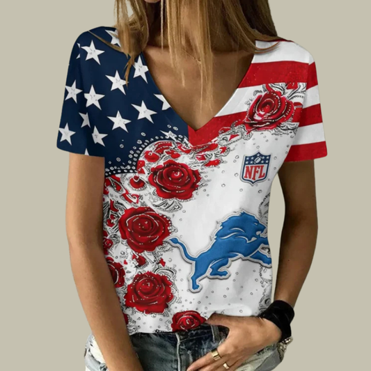 [SPECIAL OFFER] NEW CUSTOMIZED NFL04 DTL DETROIT LIONS V-NECK FEMALE SHIRT