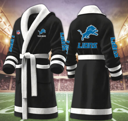 [SPECIAL OFFER] NEW CUSTOMIZED NFL04 DTL DETROIT LIONS MULTICOLOR FLEECE BATHROBE