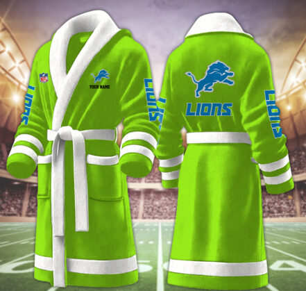 [SPECIAL OFFER] NEW CUSTOMIZED NFL04 DTL DETROIT LIONS MULTICOLOR FLEECE BATHROBE