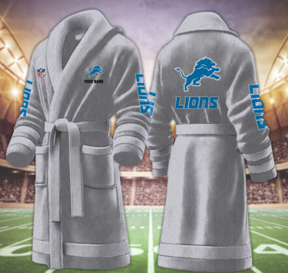 [SPECIAL OFFER] NEW CUSTOMIZED NFL04 DTL DETROIT LIONS MULTICOLOR FLEECE BATHROBE