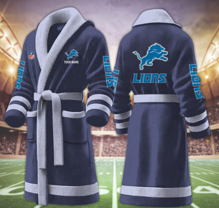 [SPECIAL OFFER] NEW CUSTOMIZED NFL04 DTL DETROIT LIONS MULTICOLOR FLEECE BATHROBE