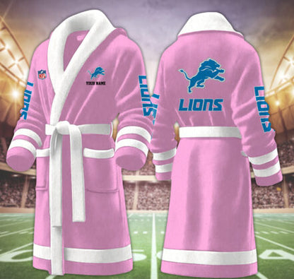 [SPECIAL OFFER] NEW CUSTOMIZED NFL04 DTL DETROIT LIONS MULTICOLOR FLEECE BATHROBE