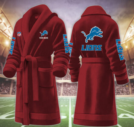 [SPECIAL OFFER] NEW CUSTOMIZED NFL04 DTL DETROIT LIONS MULTICOLOR FLEECE BATHROBE