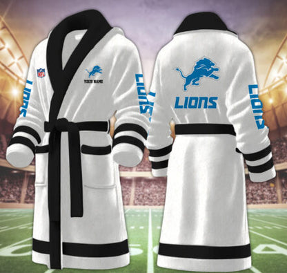 [SPECIAL OFFER] NEW CUSTOMIZED NFL04 DTL DETROIT LIONS MULTICOLOR FLEECE BATHROBE