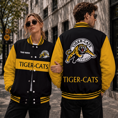 [FAN EXCLUSIVE] NEW CUSTOMIZED CFL04 HAM HAMILTON TIGER-CATS STRAPPY BASEBALL JACKET, SATIN VARSITY JACKET