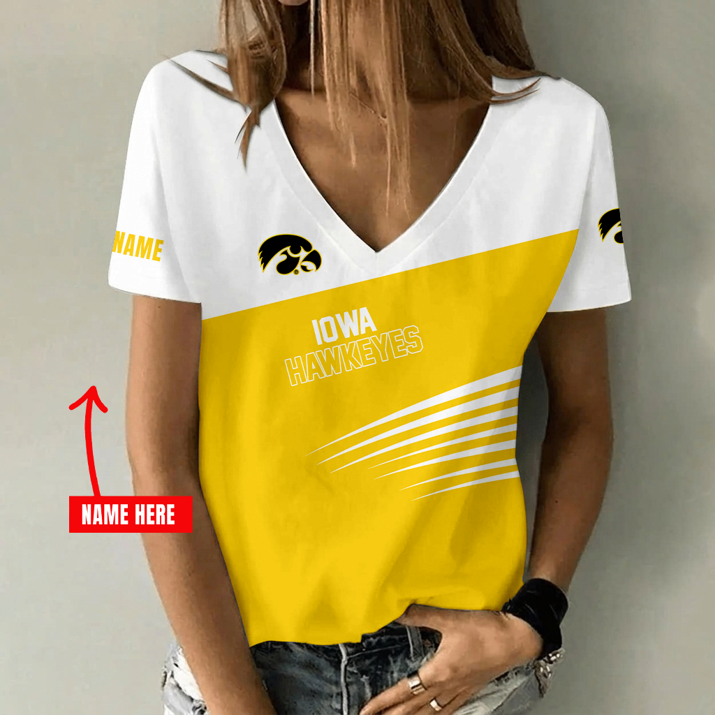 [FAN FAVORITE] NEW CUSTOMIZED NCAA CFH04 IWH IOWA HAWKEYES V-NECK FEMALE SHIRT