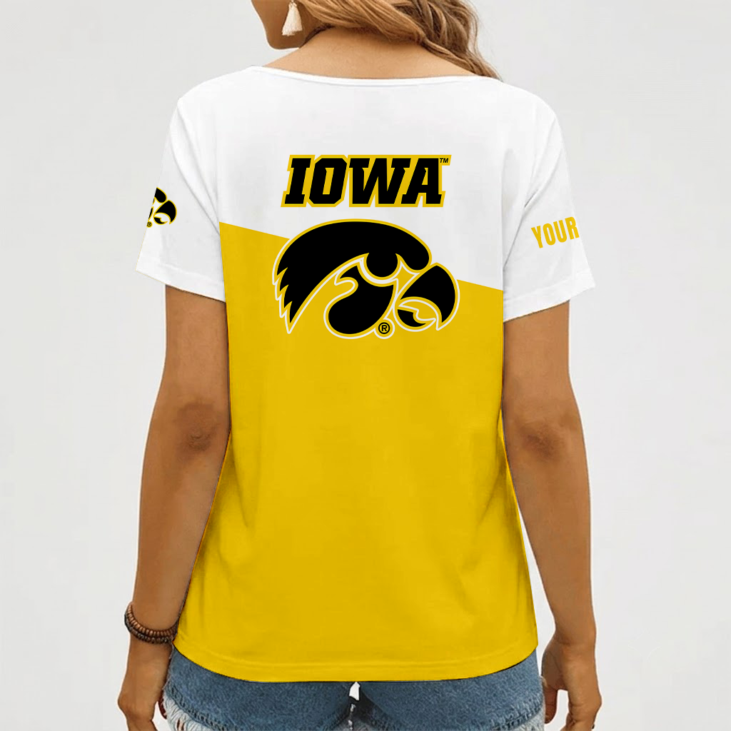[FAN FAVORITE] NEW CUSTOMIZED NCAA CFH04 IWH IOWA HAWKEYES V-NECK FEMALE SHIRT