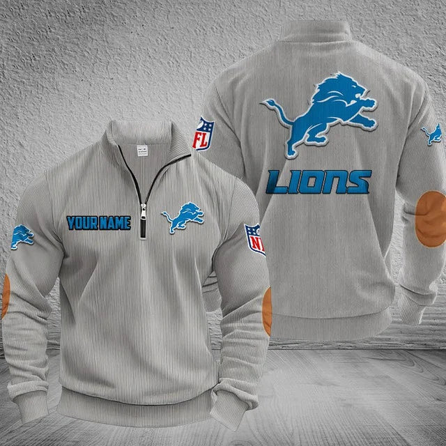 [SPECIAL OFFER] NEW CUSTOMIZED NFL04 DTL DETROIT LIONS MULTICOLOR STRIPED QUATER ZIP SWEATSHIRT