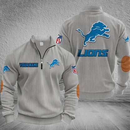 [SPECIAL OFFER] NEW CUSTOMIZED NFL04 DTL DETROIT LIONS MULTICOLOR STRIPED QUATER ZIP SWEATSHIRT