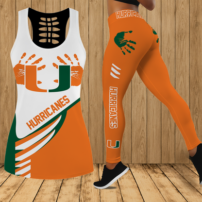 [FAN FAVORITE] NEW CUSTOMIZED NCAA CWS04 MIH MIAMI HURRICANES HOLLOW TANK TOP & LEGGINGS SET