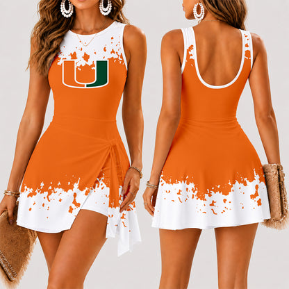 [FAN FAVORITE] NEW CUSTOMIZED NCAA CWS04 MIH MIAMI HURRICANES WOMEN'S SUMMER SKORT DRESS