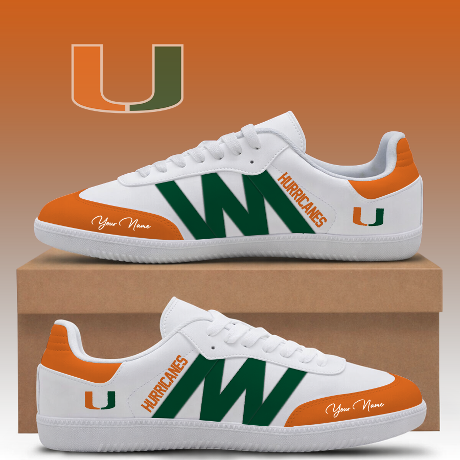[FAN FAVORITE] NEW CUSTOMIZED NCAA CWS04 MIH MIAMI HURRICANES CLASSIC SNEAKERS