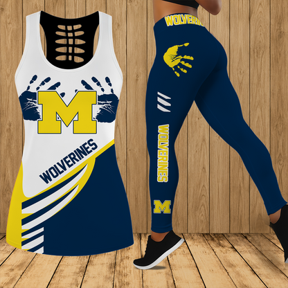 [FAN FAVORITE] NEW CUSTOMIZED NCAA MFF04 MIW MICHIGAN WOLVERINES HOLLOW TANK TOP & LEGGINGS SET
