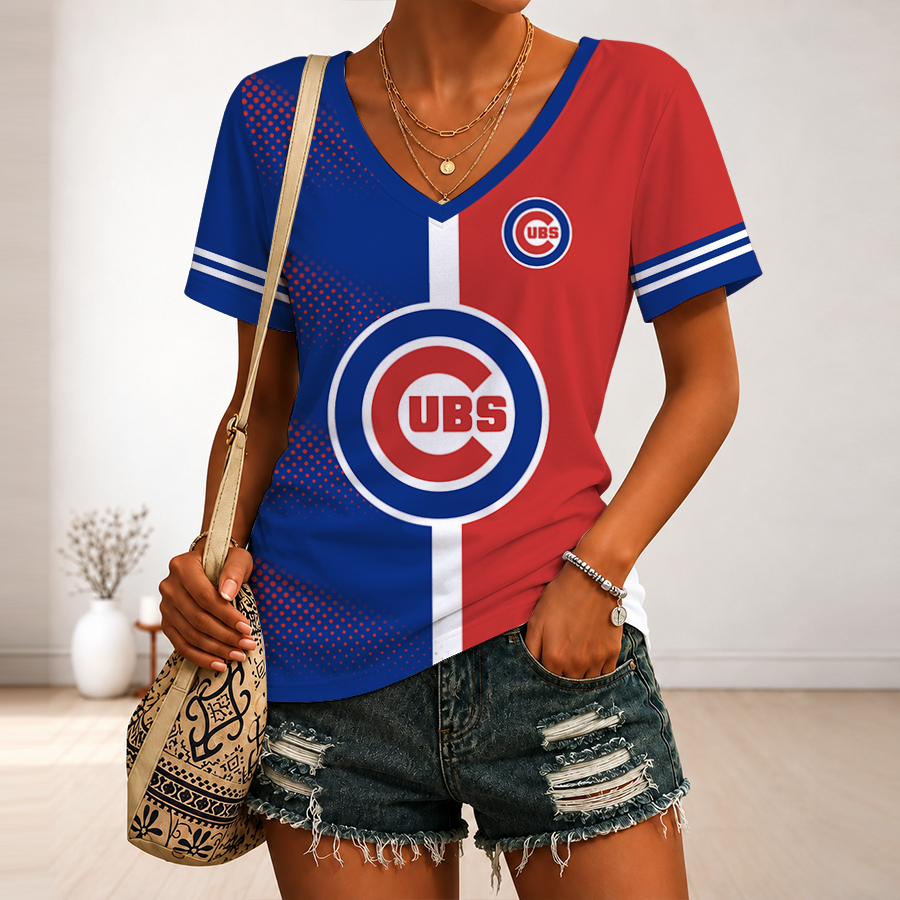 [FLASH SALE] NEW CUSTOMIZED MLB04 CCS CHICAGO CUBS V-NECK FEMALE SHIRT