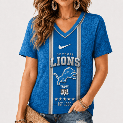 [SPECIAL OFFER] NEW CUSTOMIZED NFL04 DTL DETROIT LIONS V-NECK FEMALE SHIRT