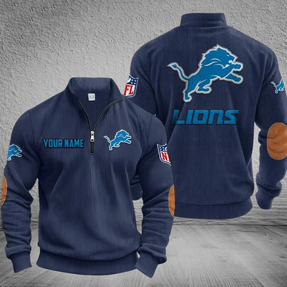 [SPECIAL OFFER] NEW CUSTOMIZED NFL04 DTL DETROIT LIONS MULTICOLOR STRIPED QUATER ZIP SWEATSHIRT
