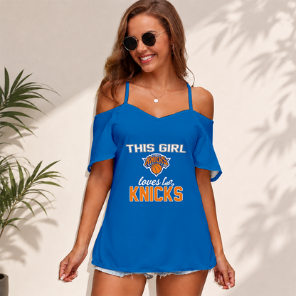[HOT DEAL] NEW CUSTOMIZED NBA04 NYK NEW YORK KNICKS WOMEN'S STRAPPY OFF-SHOULDER TOP