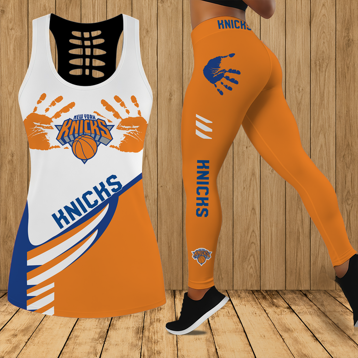 [HOT DEAL] NEW CUSTOMIZED NBA04 NYK NEW YORK KNICKS HOLLOW TANK TOP & LEGGINGS SET