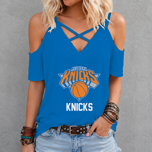 [HOT DEAL] NEW CUSTOMIZED NBA04 NYK NEW YORK KNICKS CRISS CROSS V-NECK TOP